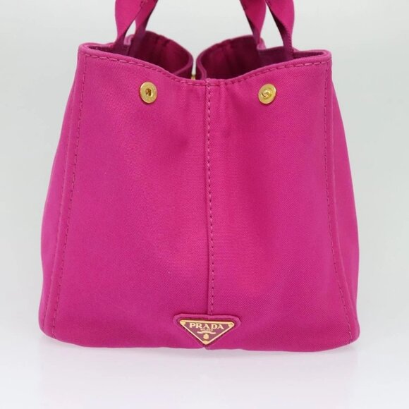 PRADA Canapa GM Hand Bag Canvas Pink Gold Auth 137774 - Picture 6 of 16